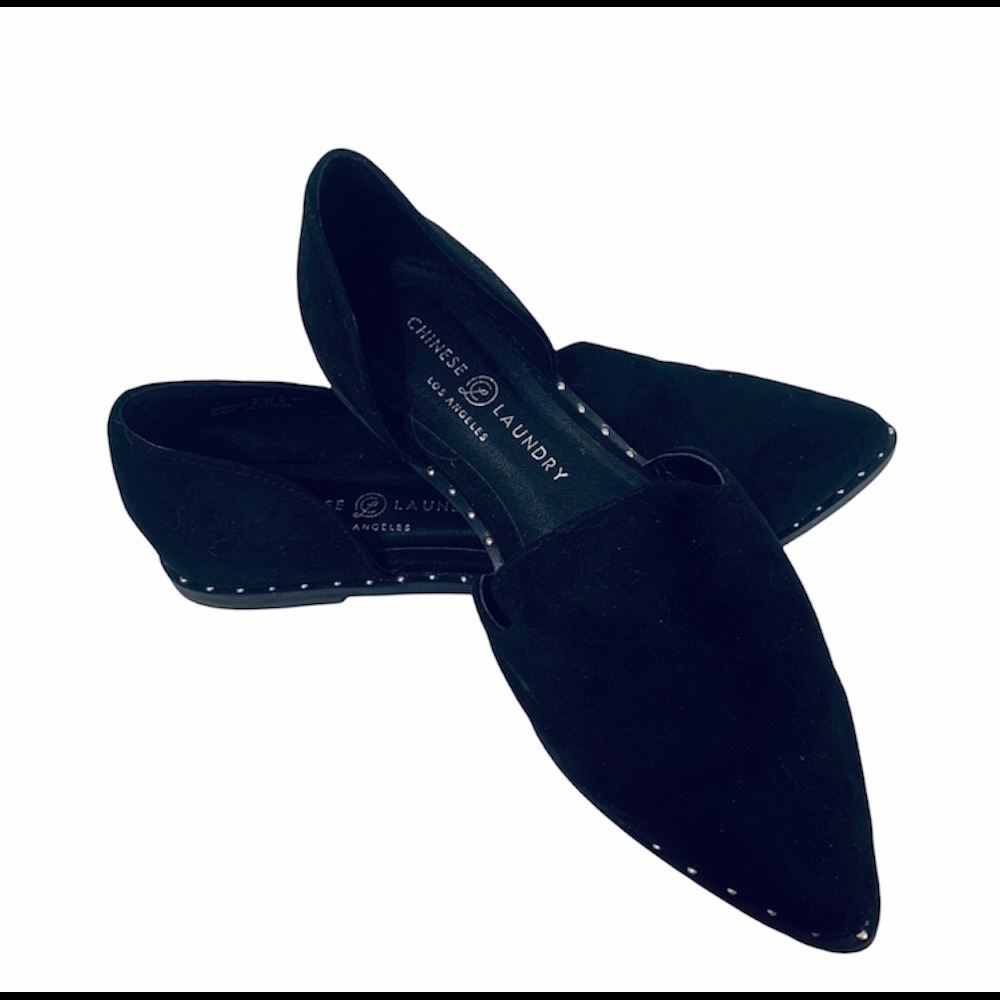 Chinese Laundry Studs Black Leather Flats Sz 7 New